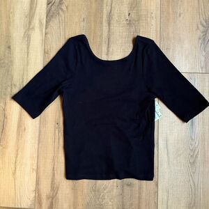 BP Top Large Black Short Sleeve Womens Scallop Hem Low Back Casual Tee Classic